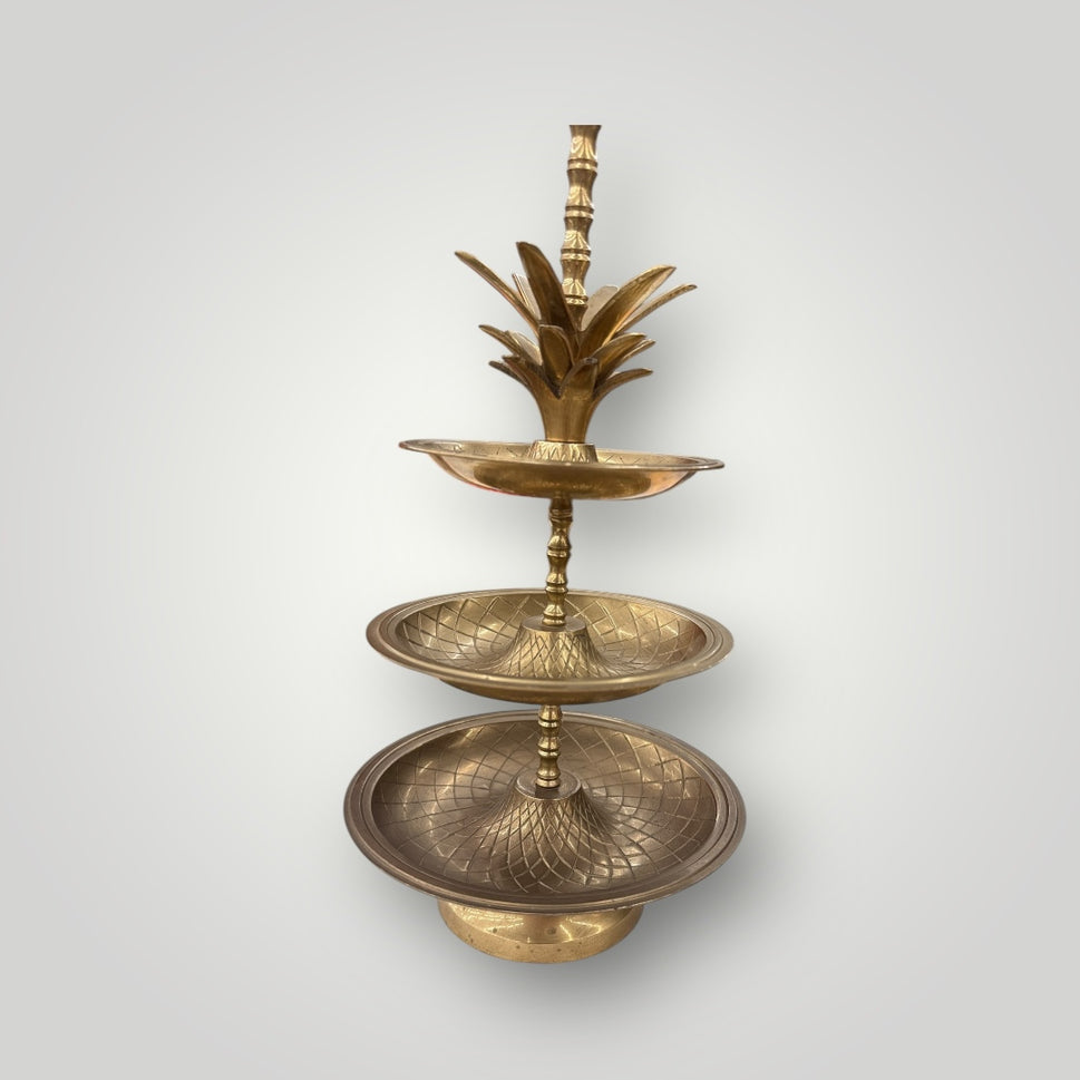 Vintage MCM Large Brass Pineapple Three‑Tiered Tray