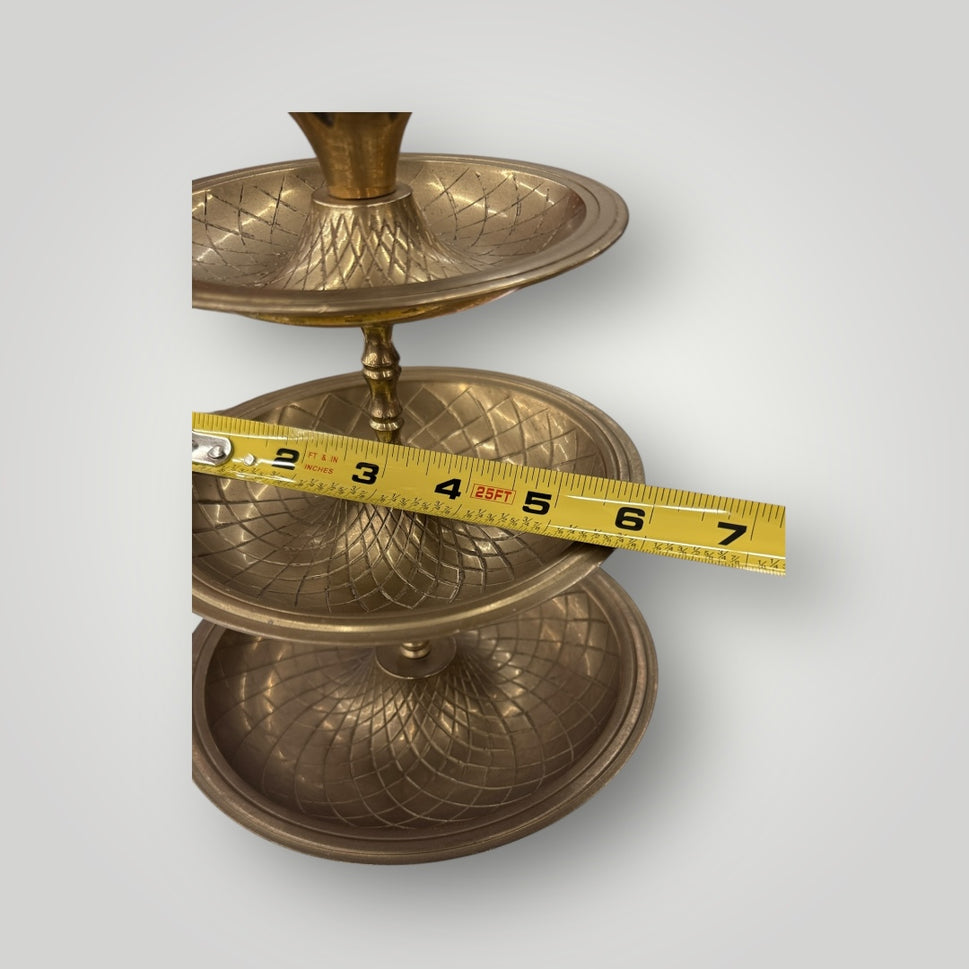 Vintage MCM Large Brass Pineapple Three‑Tiered Tray