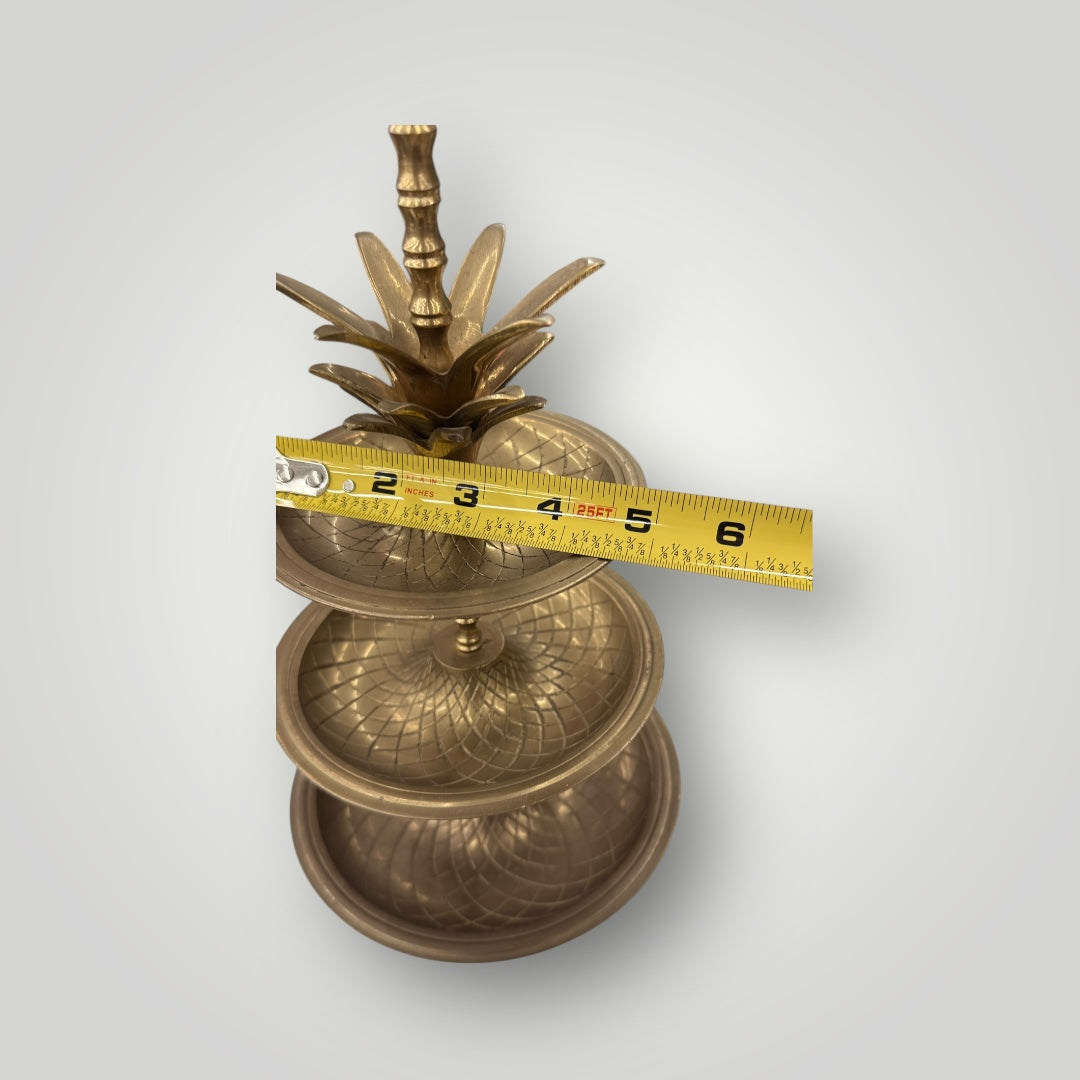 Vintage MCM Large Brass Pineapple Three‑Tiered Tray