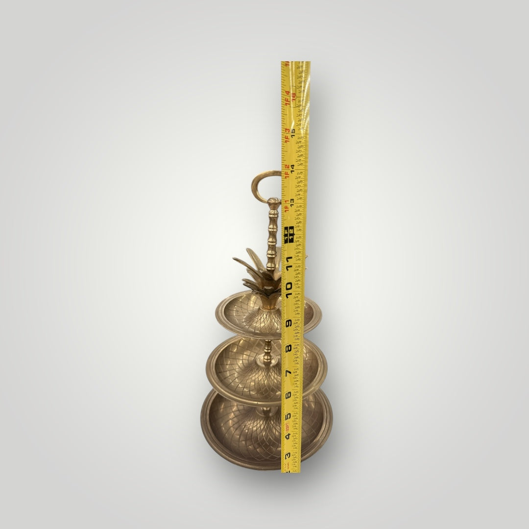 Vintage MCM Large Brass Pineapple Three‑Tiered Tray