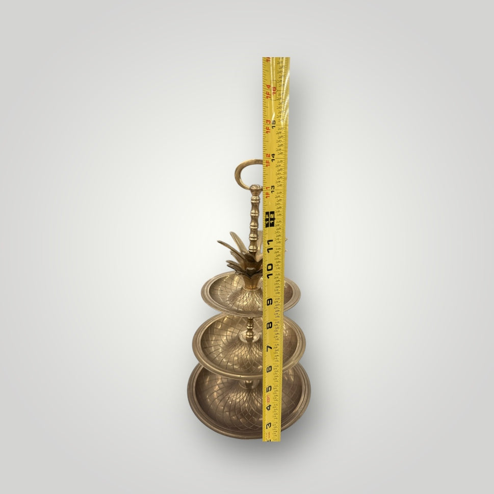 Vintage MCM Large Brass Pineapple Three‑Tiered Tray