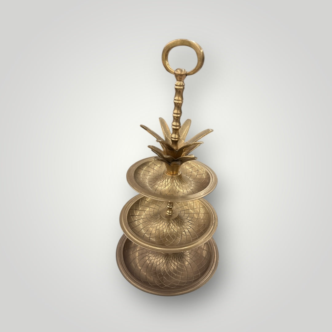 Vintage MCM Large Brass Pineapple Three‑Tiered Tray