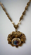 Switch Vintage SGD Western Germany Faux Pearl Carnival Glass Rhinestone Enamel Necklace 2 image