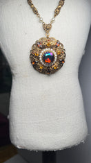 Switch Vintage SGD Western Germany Faux Pearl Carnival Glass Rhinestone Enamel Necklace 3 image
