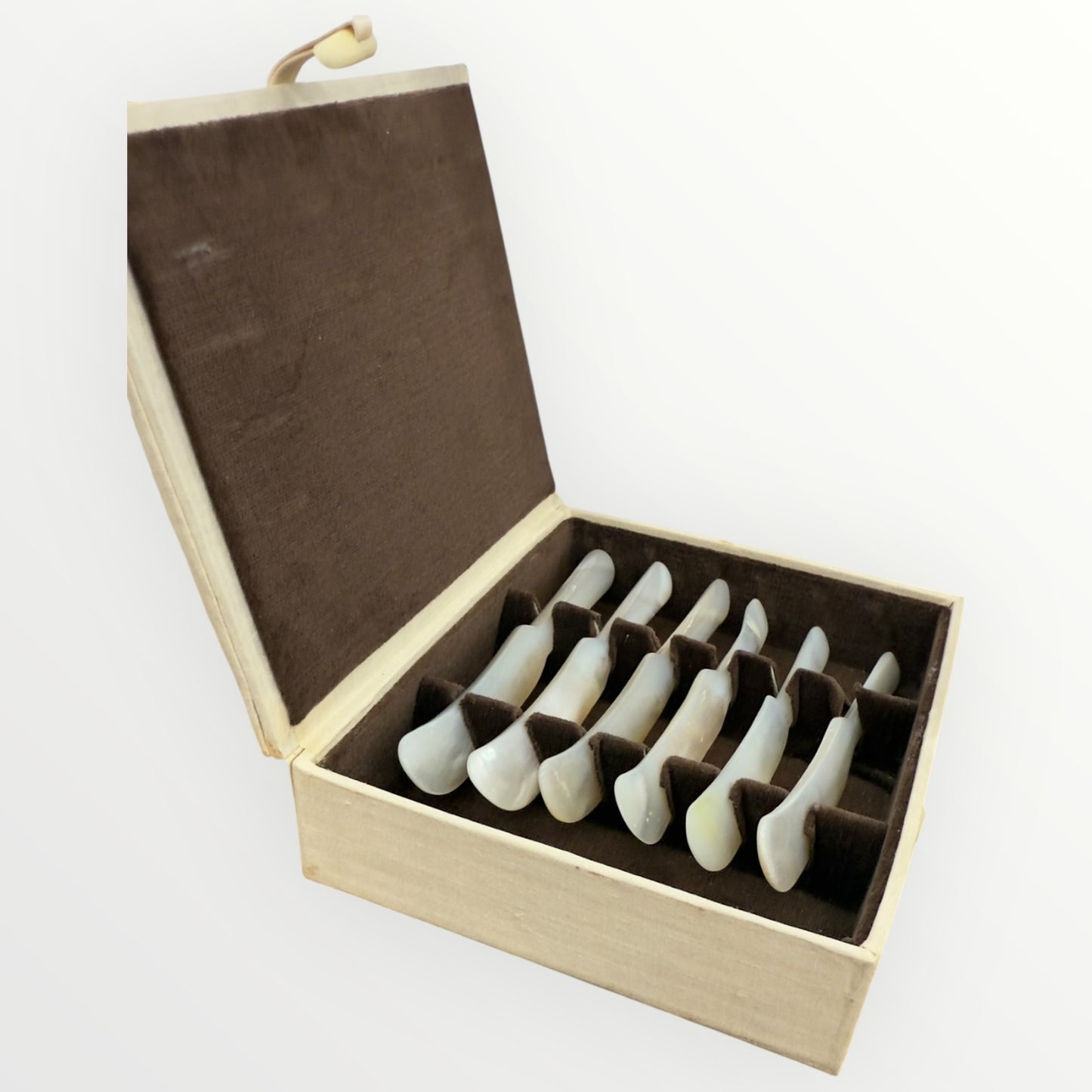 Vintage 1960s Mother-of-Pearl Caviar Knife Spreaders – Set of 6 in Original Box Made in Hong Kong