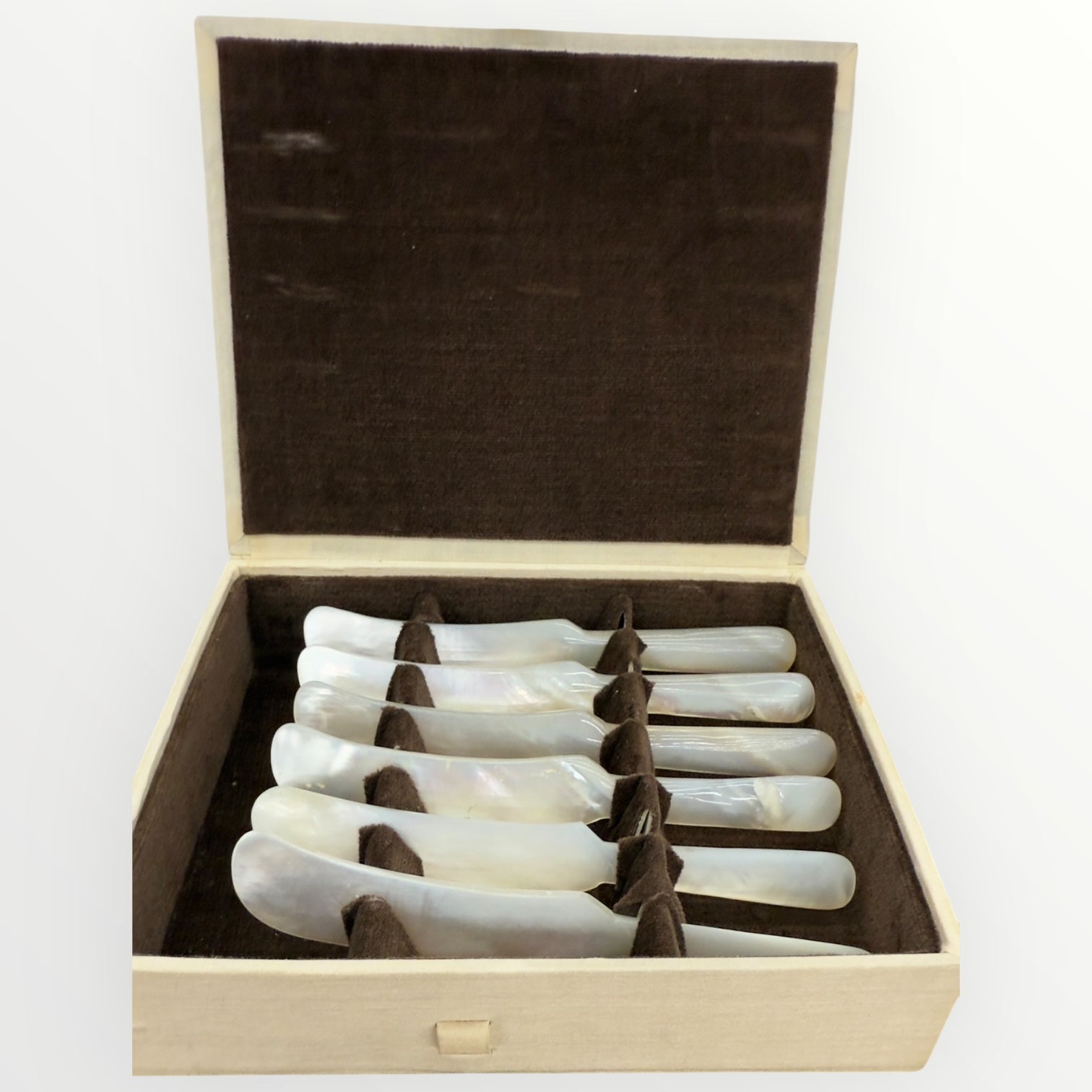 Vintage 1960s Mother-of-Pearl Caviar Knife Spreaders – Set of 6 in Original Box Made in Hong Kong