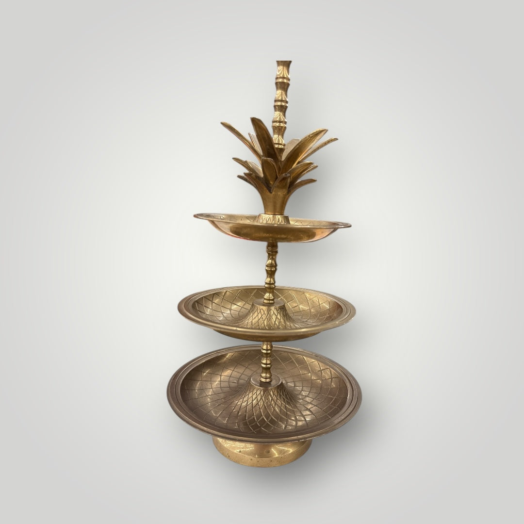 Vintage MCM Large Brass Pineapple Three‑Tiered Tray