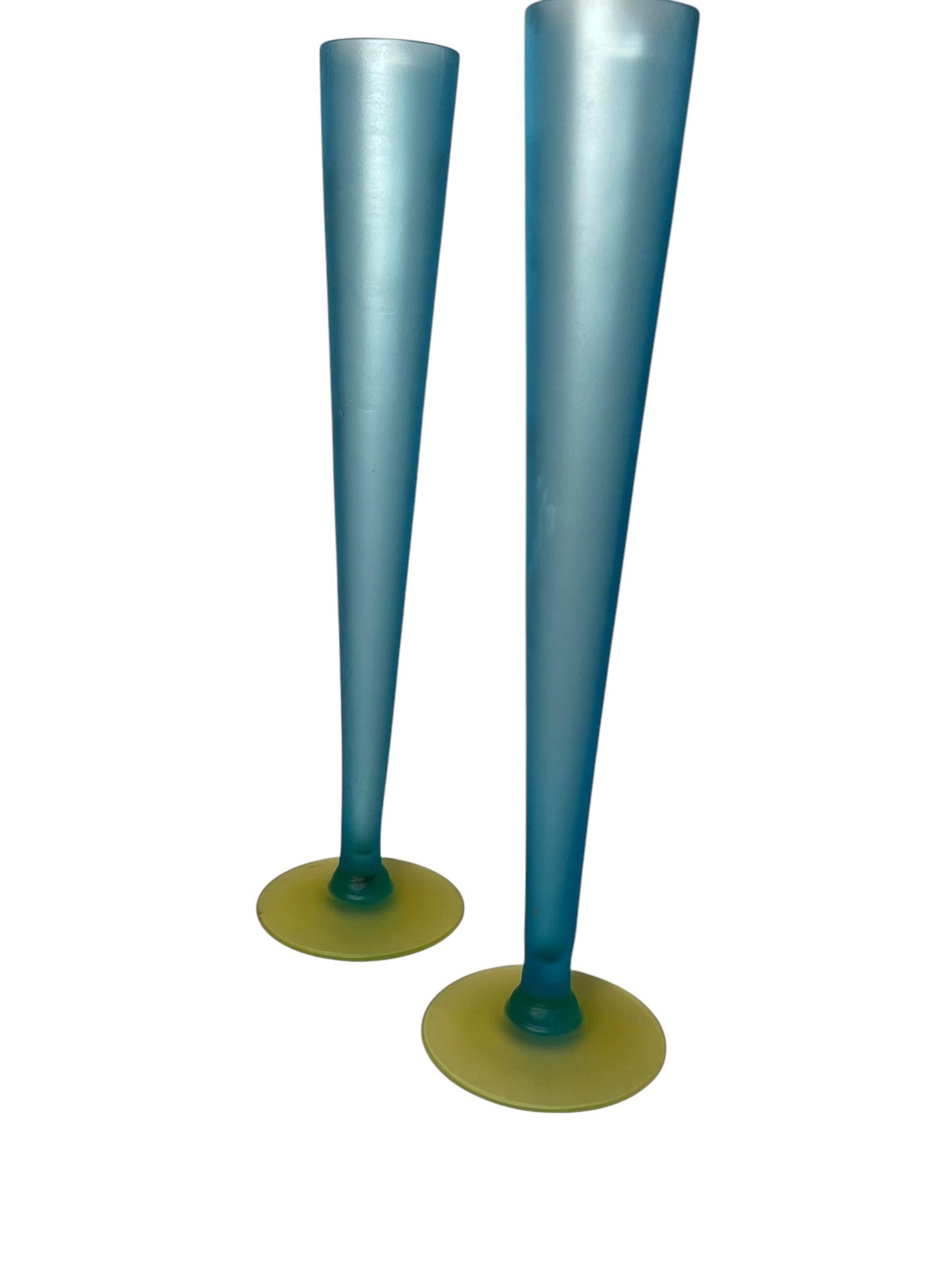 Tiffin Uranium Bud Vases, set of two, blue