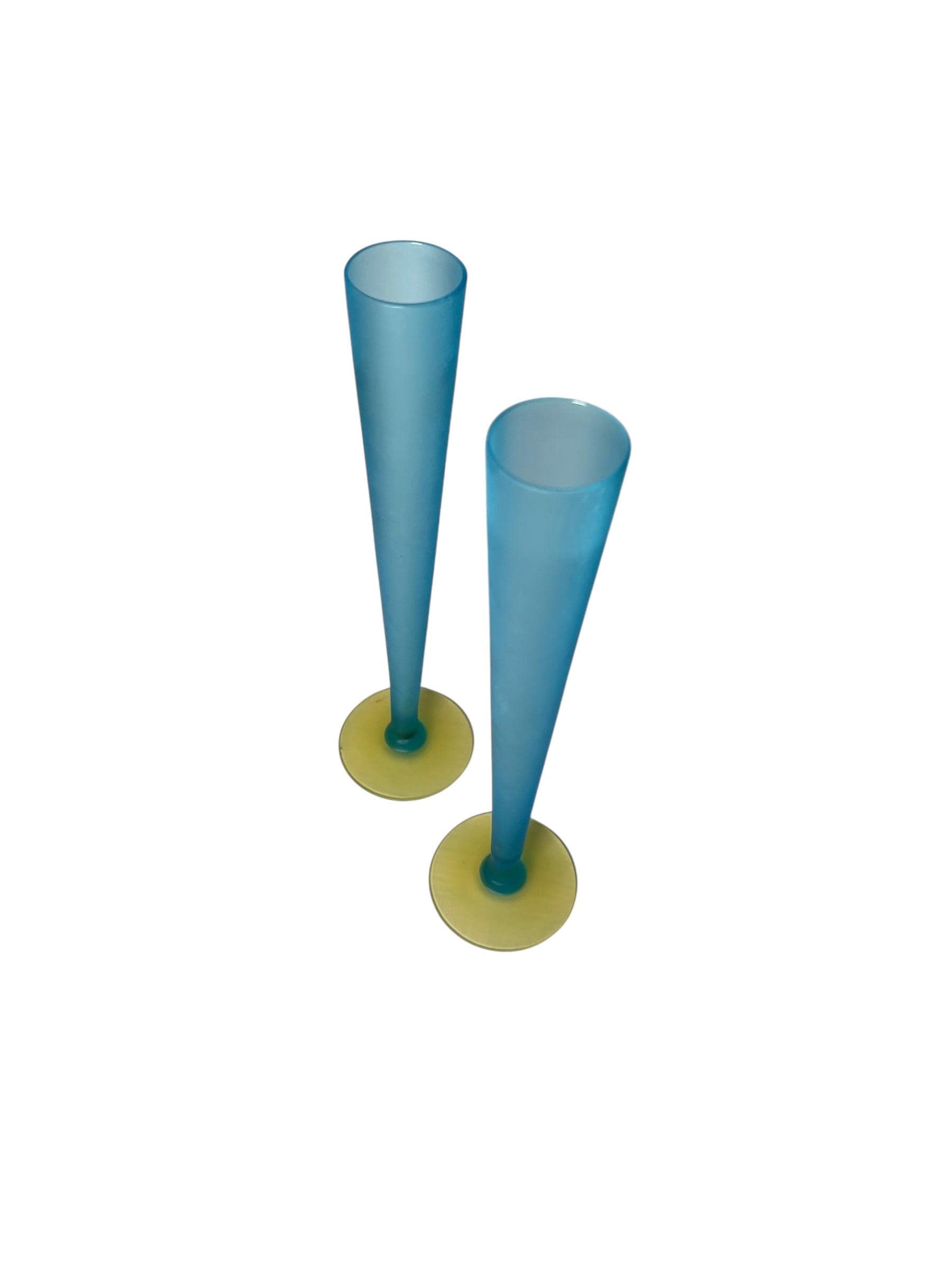Tiffin Uranium Bud Vases, set of two, blue
