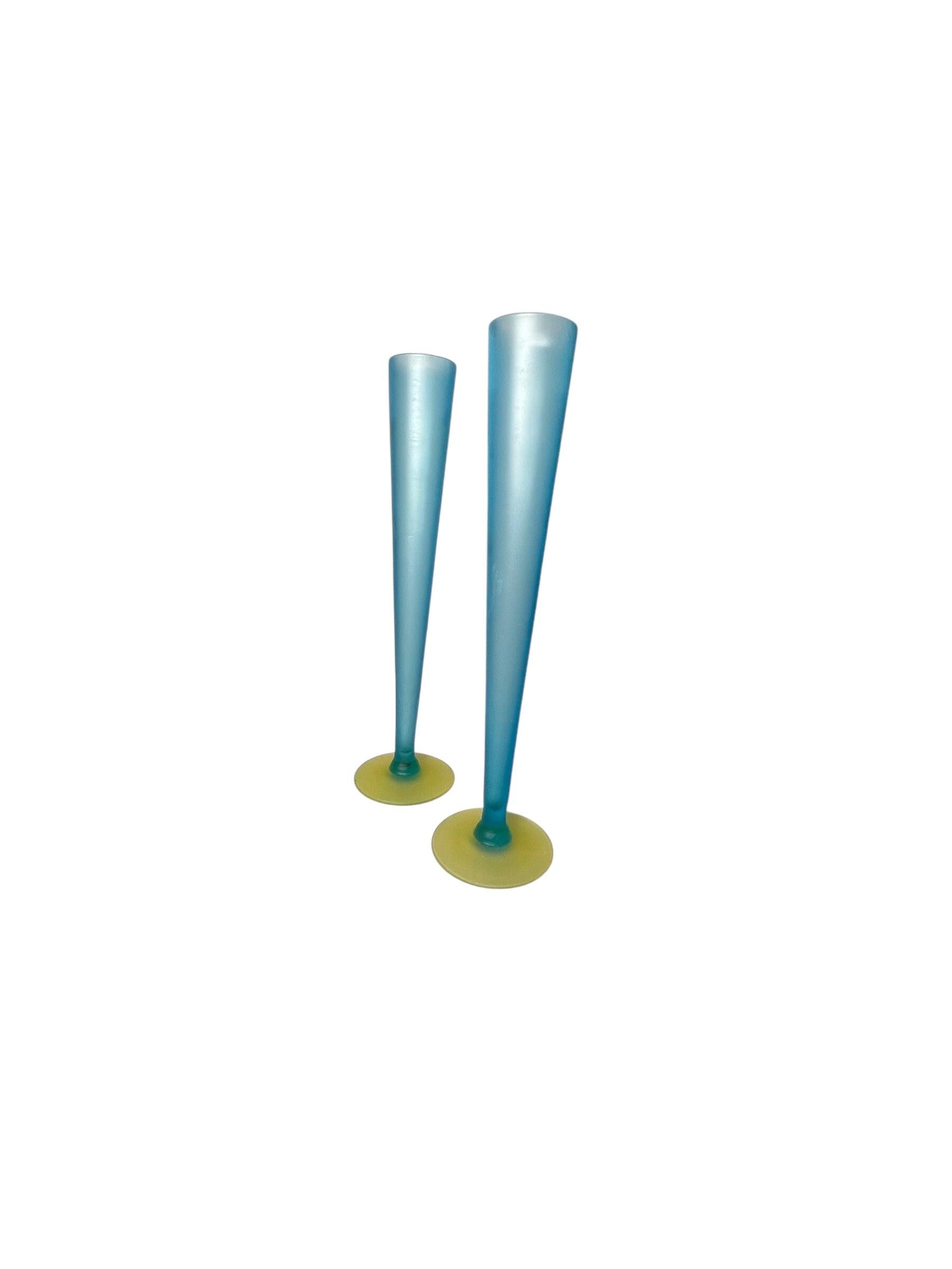 Tiffin Uranium Bud Vases, set of two, blue