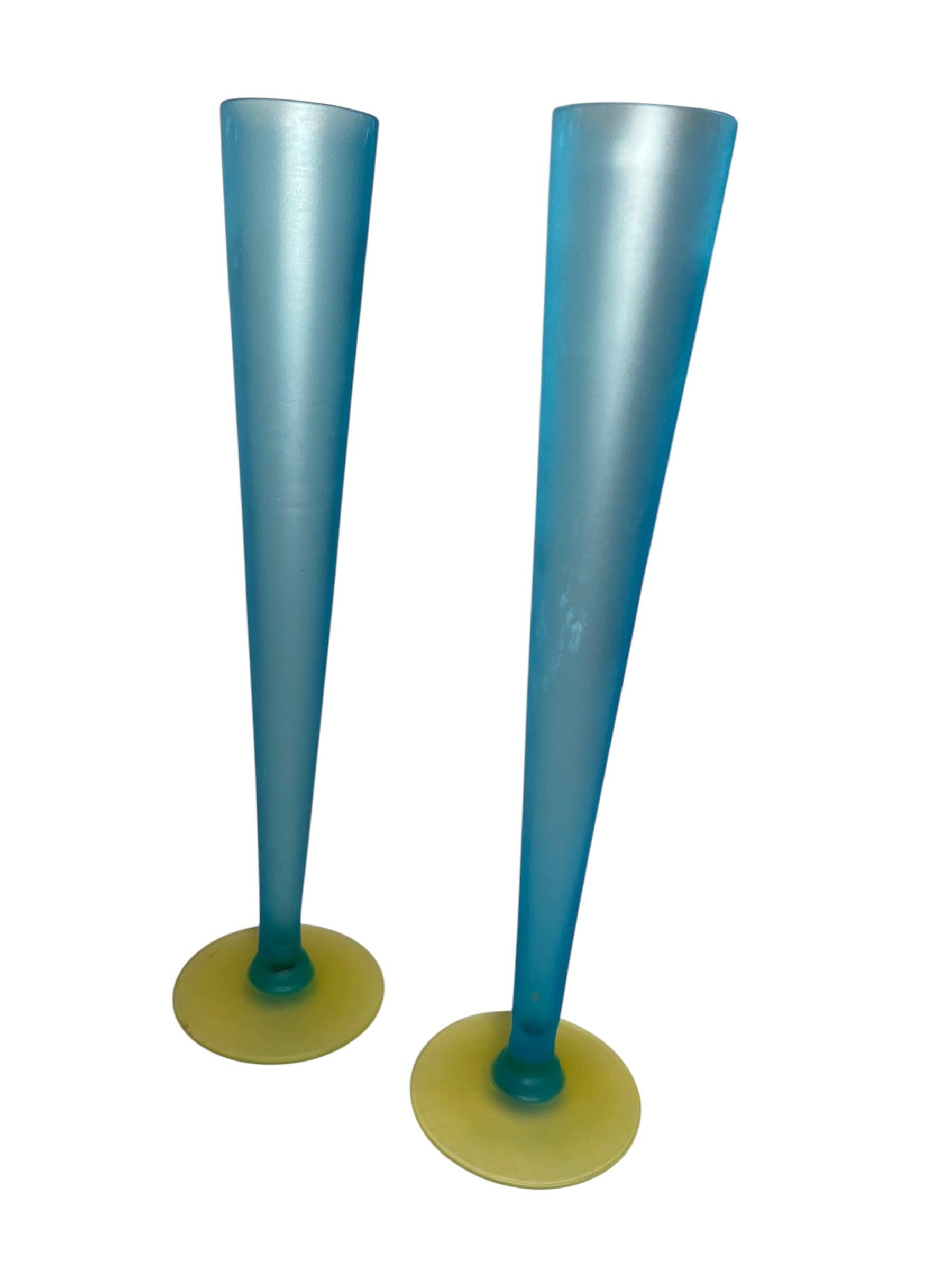 Tiffin Uranium Bud Vases, set of two, blue