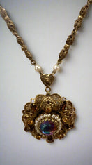Switch Vintage SGD Western Germany Faux Pearl Carnival Glass Rhinestone Enamel Necklace 2 image